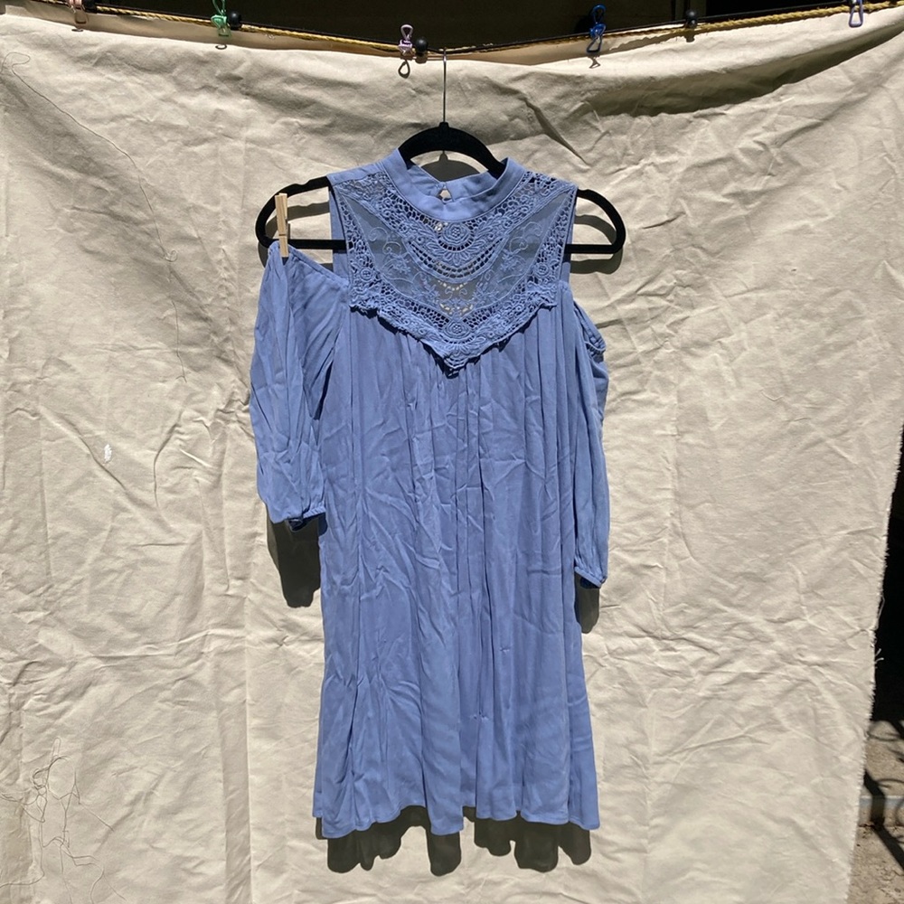 As U Wish Light Blue Dress with Lace Accents